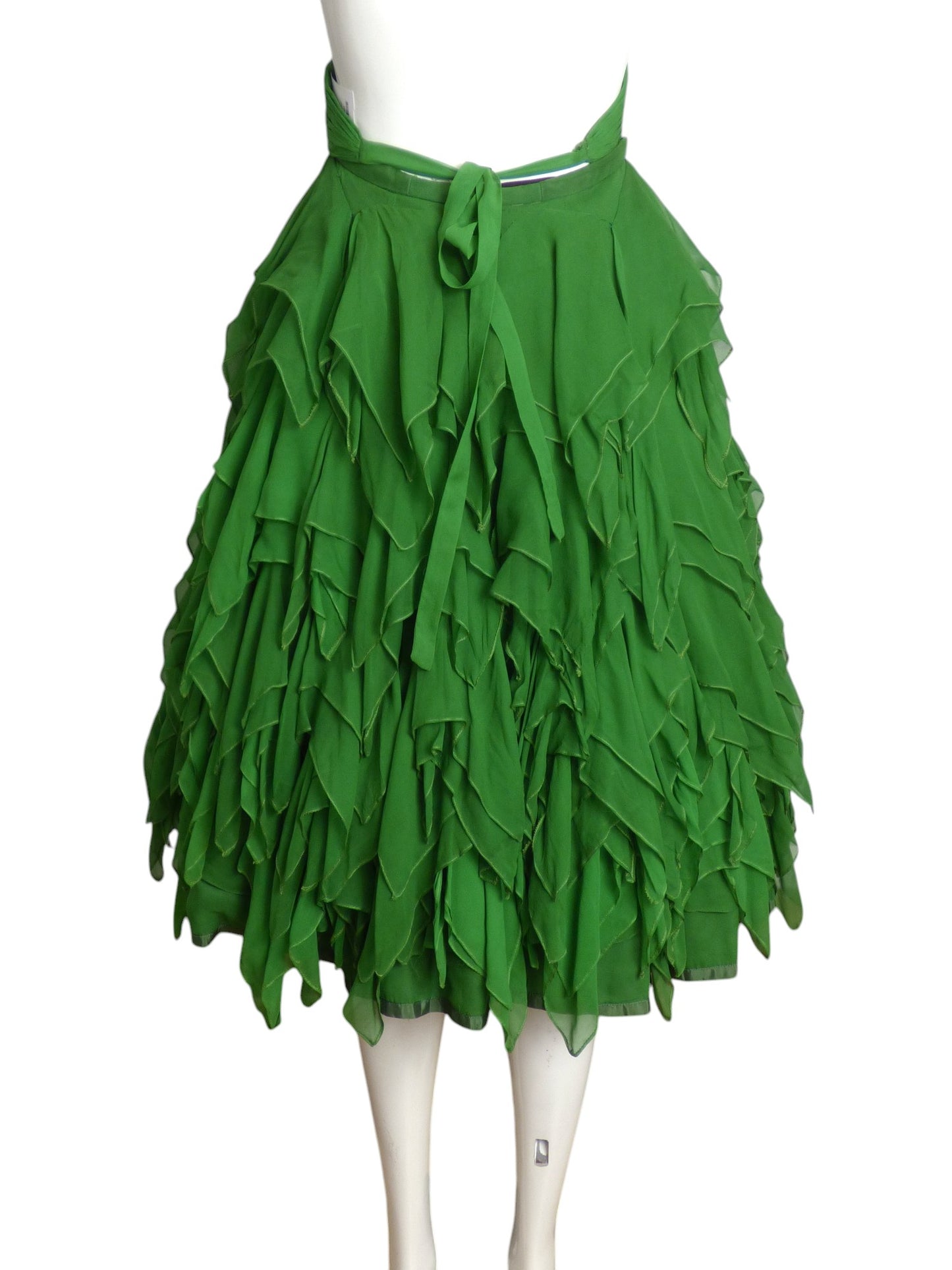 1960s Green Tiered Chiffon Skirt, Size 4