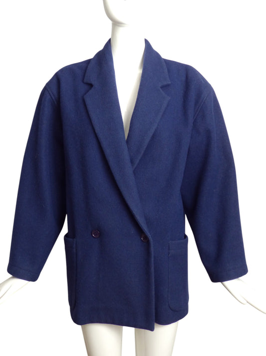 PERRY ELLIS- 1980s Navy Wool Coat, Size 10