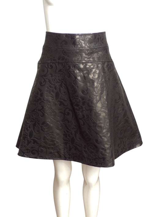 TEMPERLEY-NWT Black Patterned Leather Skirt, Size 8