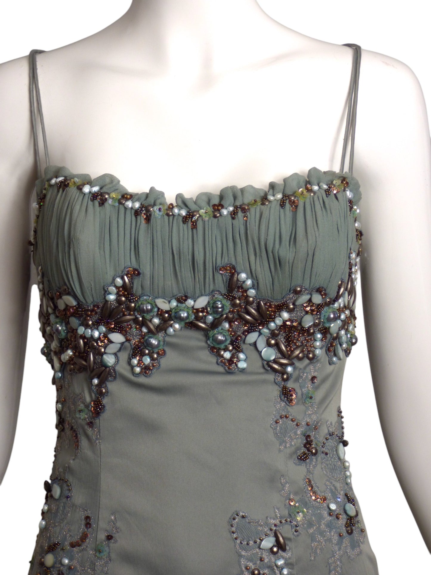 MANDALAY-NWT Teal Beaded Satin & Chiffon Party Dress, Size 4