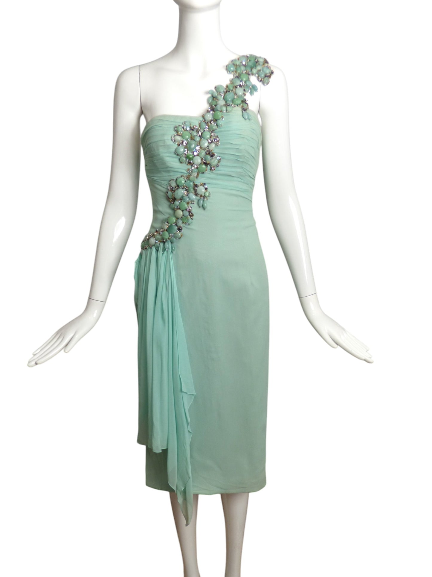 MANDALAY-NWT Aqua Jeweled Chiffon Dress, Size 6