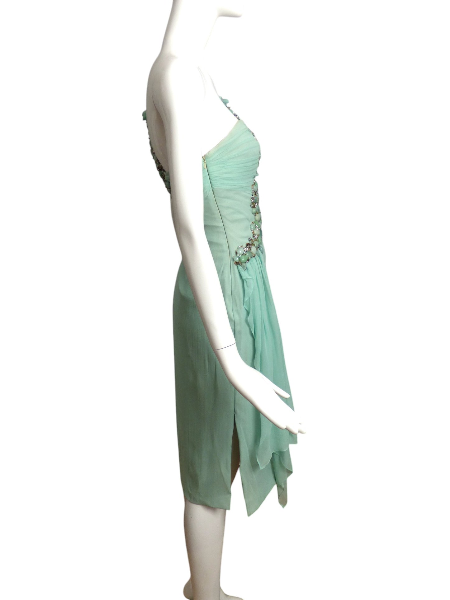 MANDALAY-NWT Aqua Jeweled Chiffon Dress, Size 6