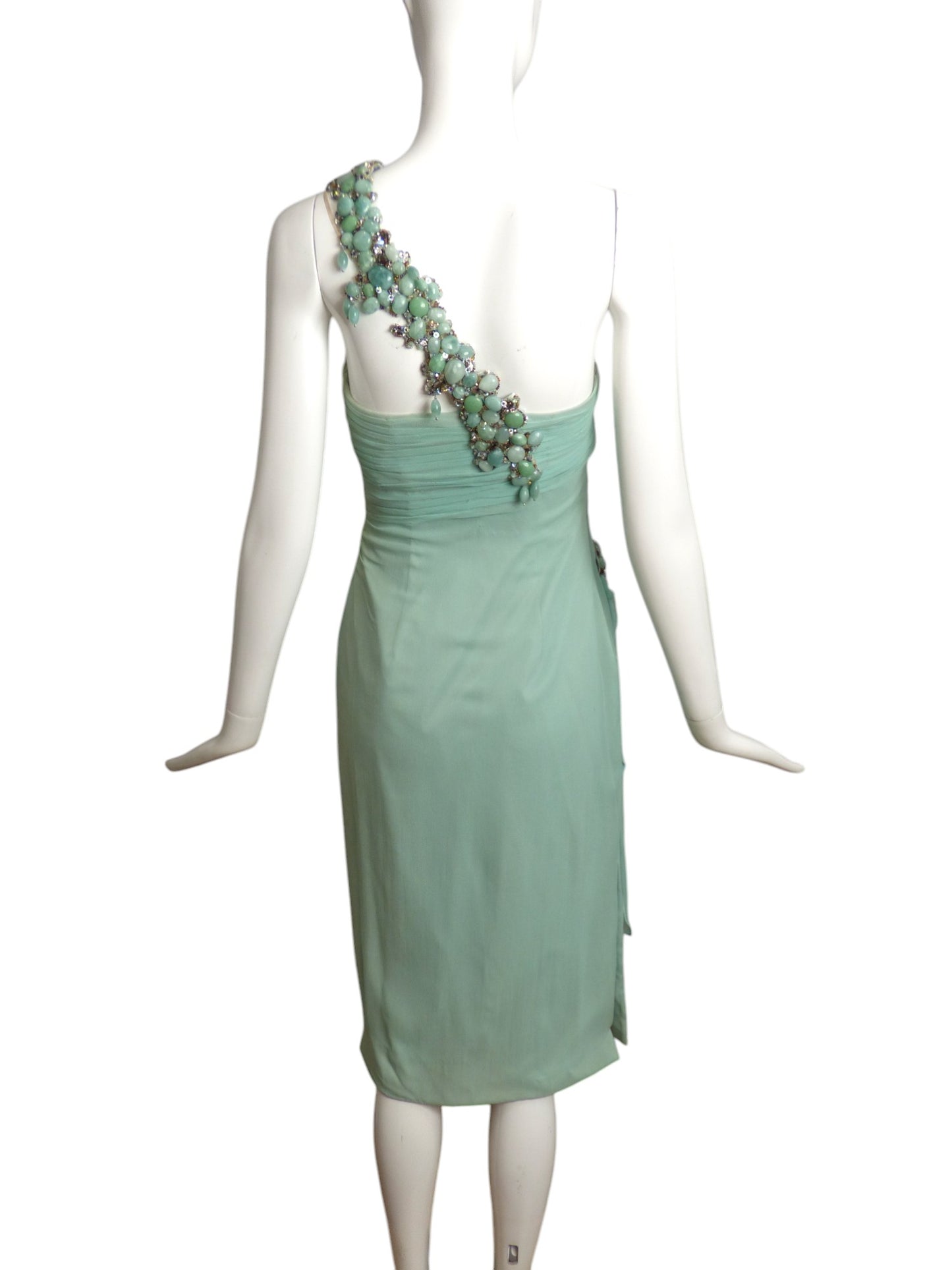 MANDALAY-NWT Aqua Jeweled Chiffon Dress, Size 6