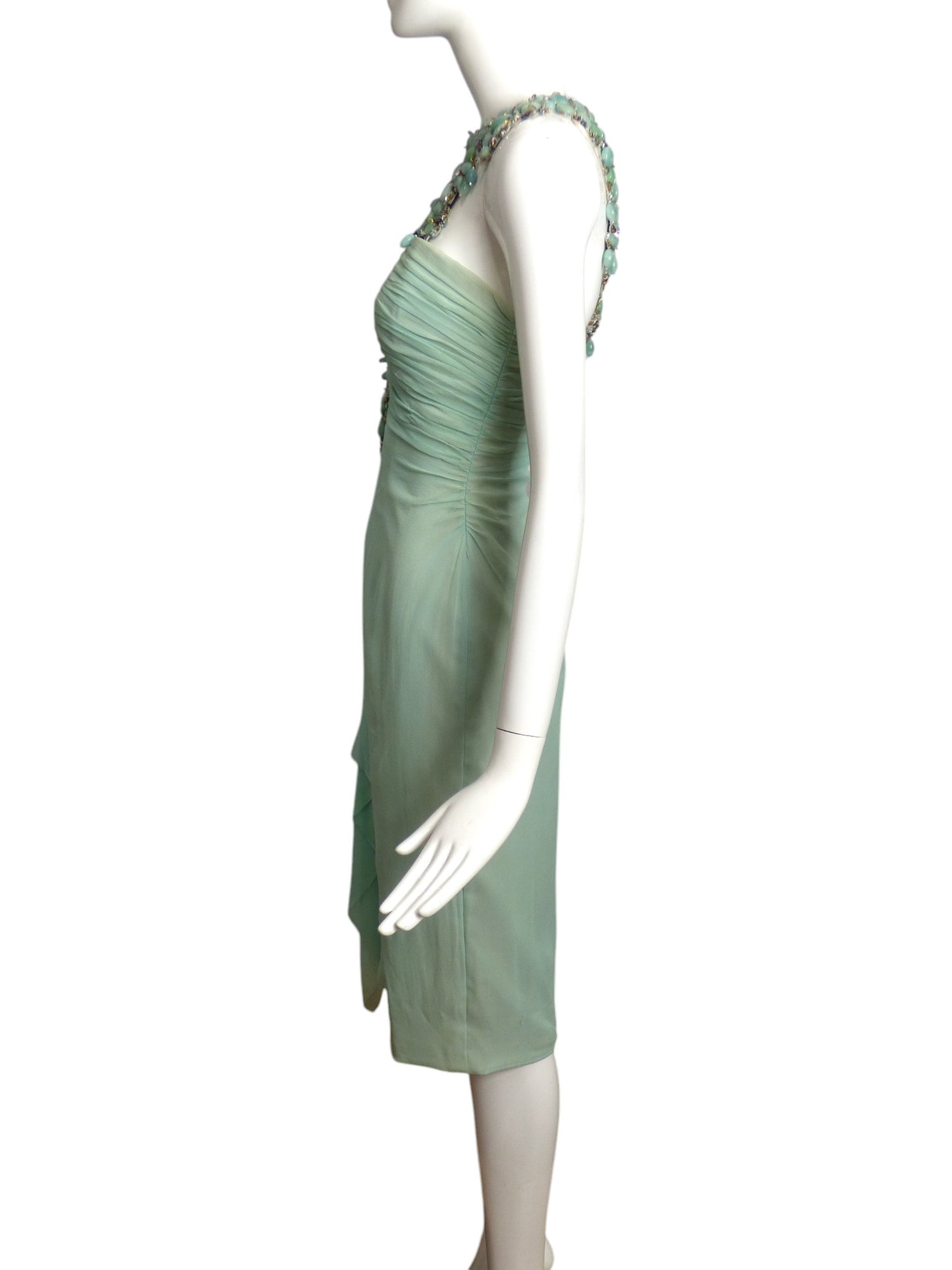 MANDALAY-NWT Aqua Jeweled Chiffon Dress, Size 6