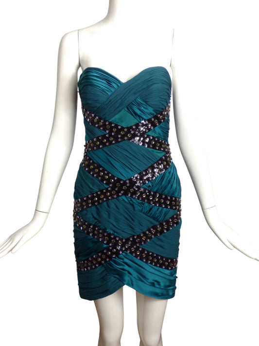 MANDALAY-NWT Dark Teal Rhinestone Cocktail Dress, Size 6