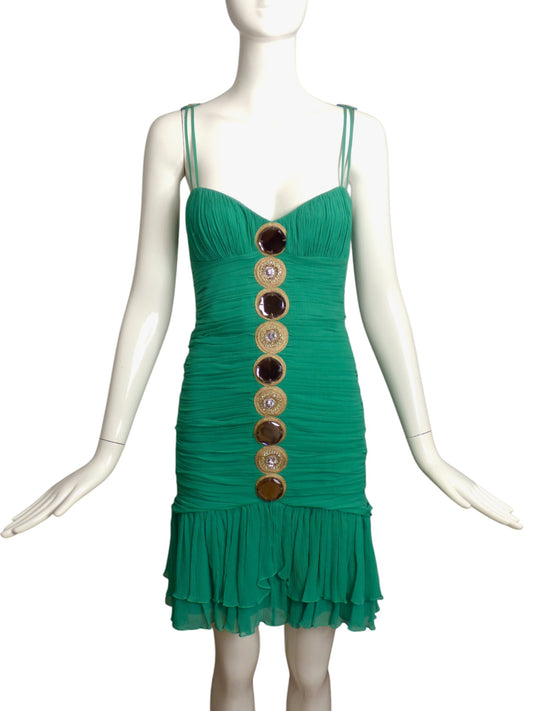 TEMPERLEY-NWT Green Shirred Georgette Cocktail Dress, Size 4