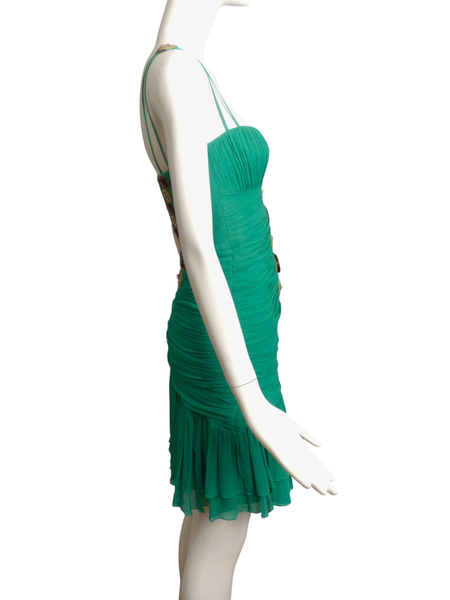 TEMPERLEY-NWT Green Shirred Georgette Cocktail Dress, Size 4