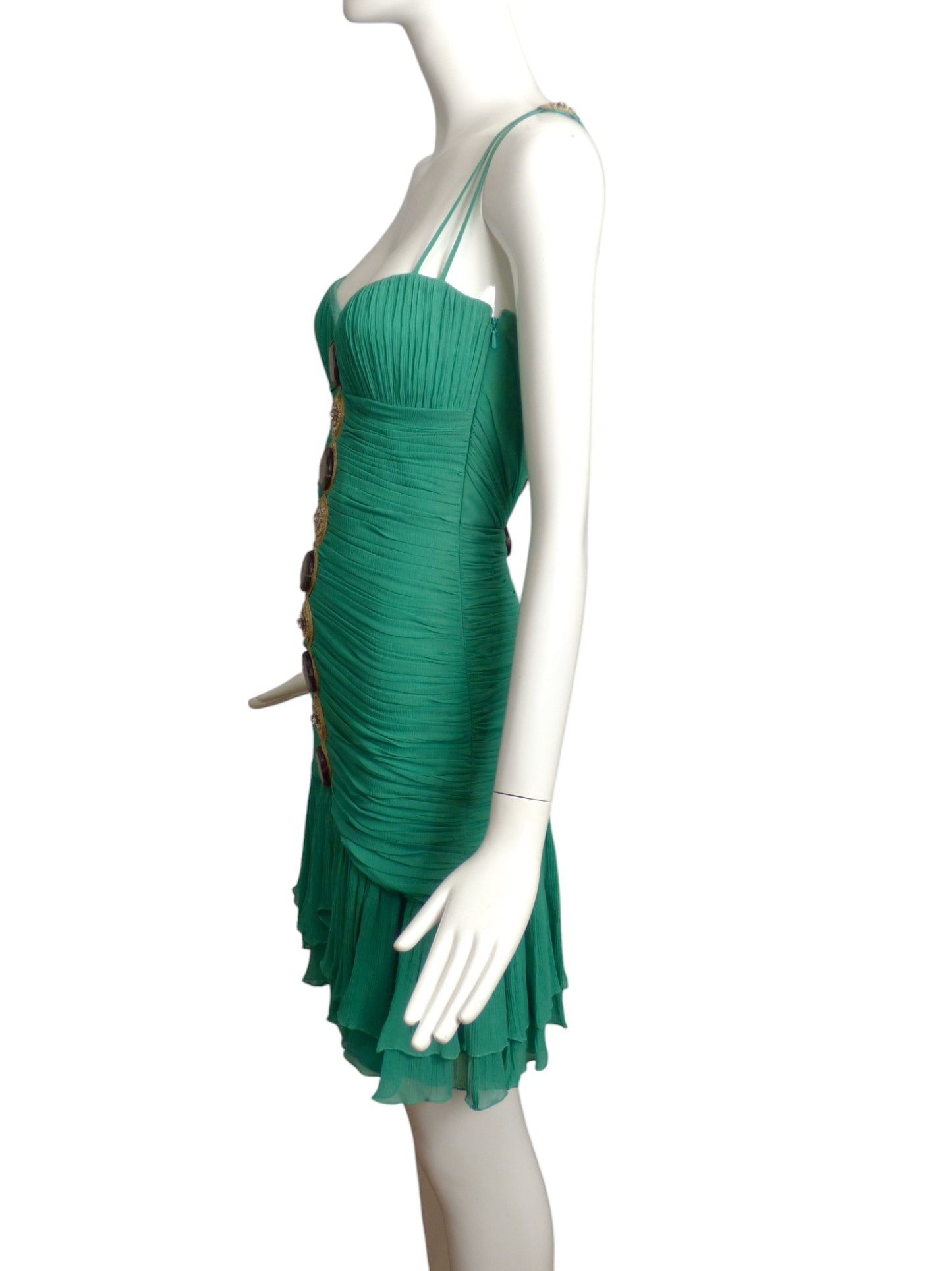 TEMPERLEY-NWT Green Shirred Georgette Cocktail Dress, Size 4