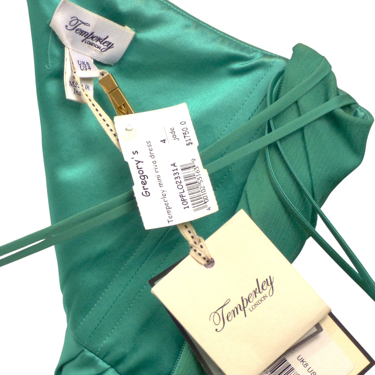 TEMPERLEY-NWT Green Shirred Georgette Cocktail Dress, Size 4