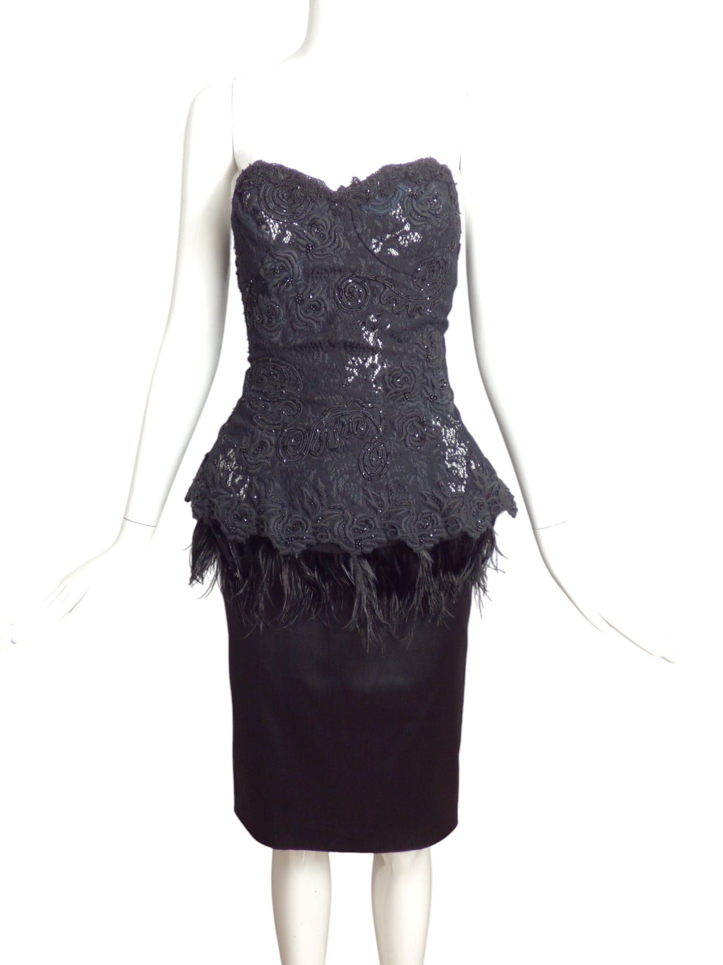 MANDALAY-NWT Black Lace & Satin Feather Party Dress, Size 8