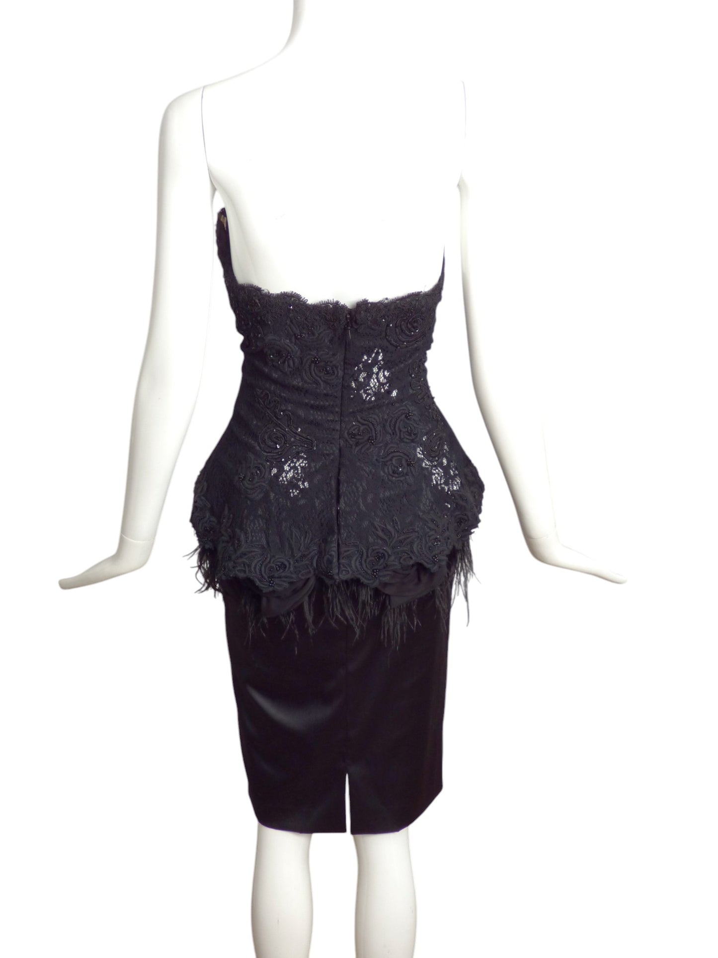 MANDALAY-NWT Black Lace & Satin Feather Party Dress, Size 8