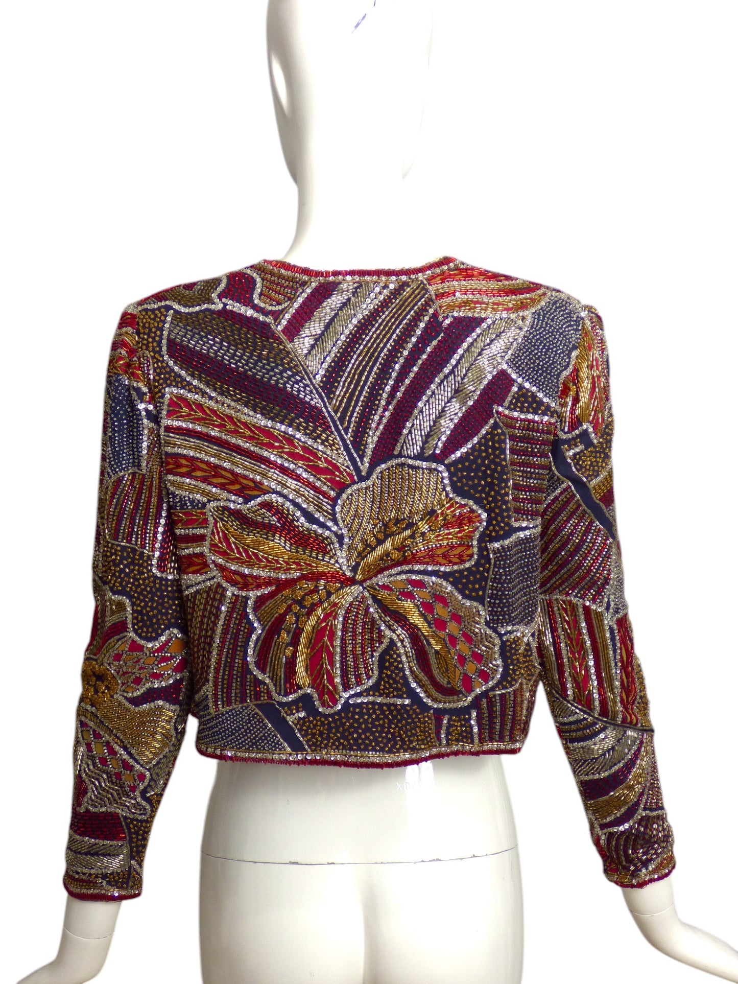 1990s Floral Beaded Cocktail Jacket, Size 4