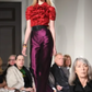 OSCAR DE LA RENTA- 2008 Claret Silk Taffeta Ruffle Blouse, Size 12