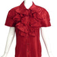 OSCAR DE LA RENTA- 2008 Claret Silk Taffeta Ruffle Blouse, Size 12