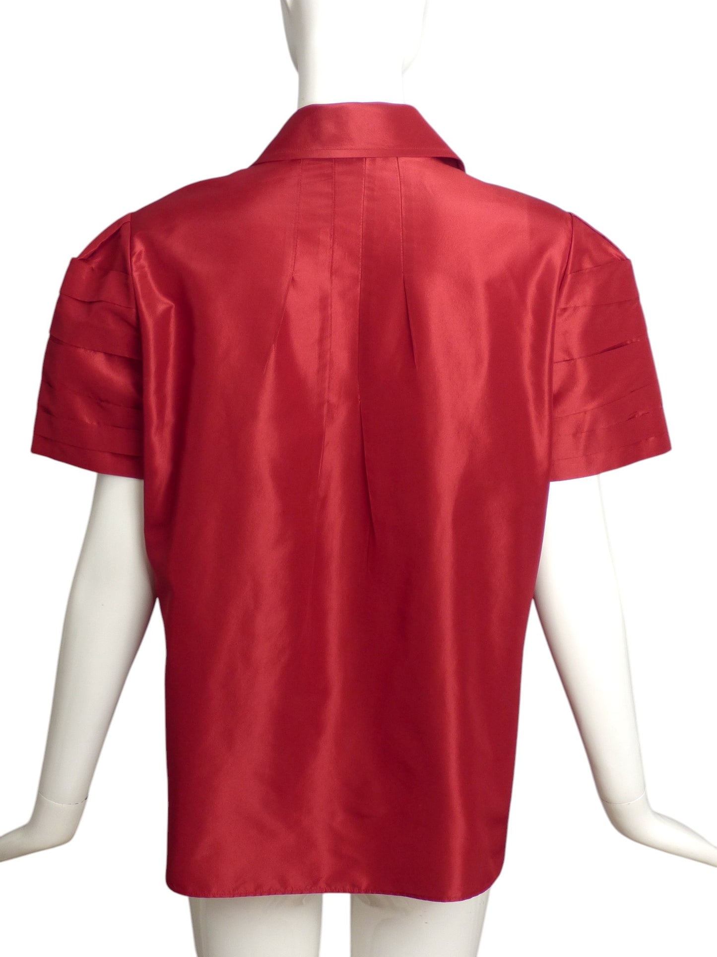 OSCAR DE LA RENTA- 2008 Claret Silk Taffeta Ruffle Blouse, Size 12