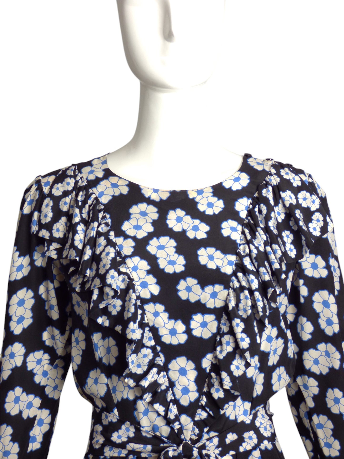 YVES SAINT LAURENT- 1980s Floral Print Silk Dress, Size 2