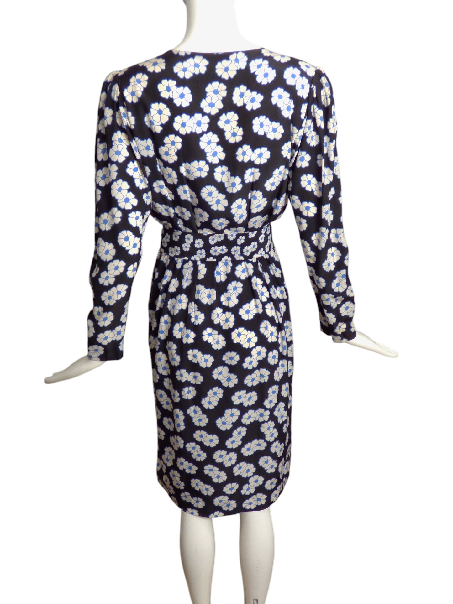 YVES SAINT LAURENT- 1980s Floral Print Silk Dress, Size 2