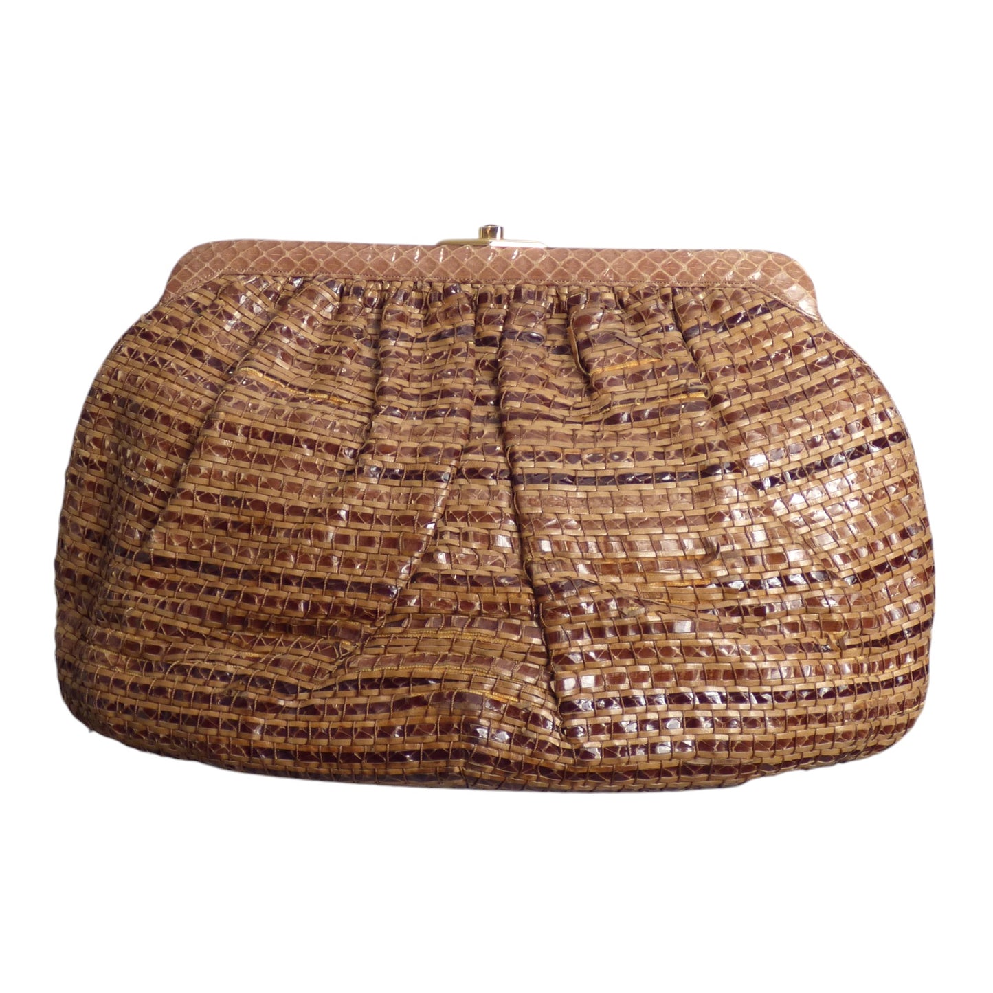 JUDITH LEIBER- 1980s Large Woven Leather Clutch