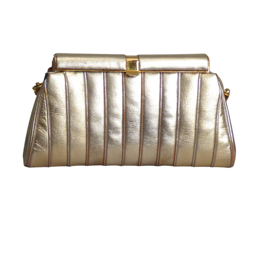 JUDITH LEIBER- 1980s Gold Metallic Evening Bag