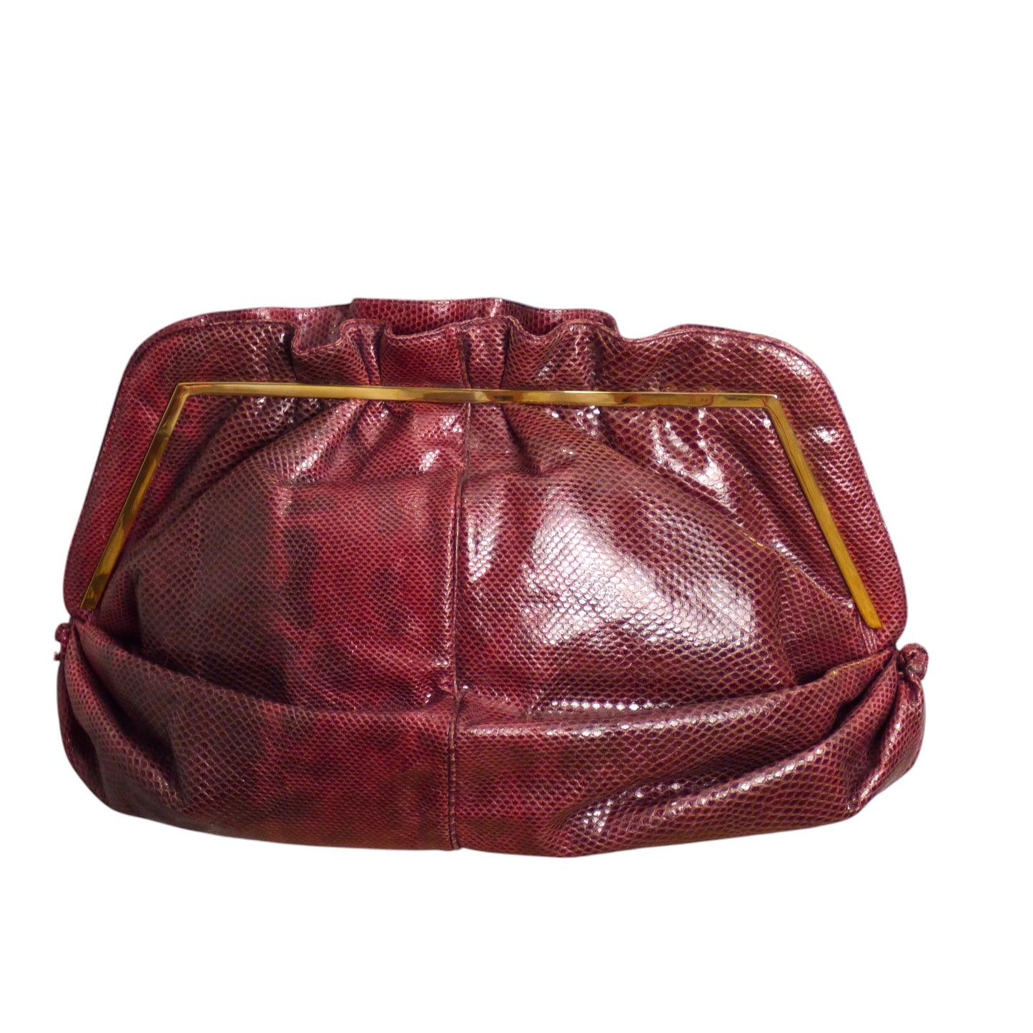 JUDITH LEIBER- 1980s Brown Reptile Skin Clutch