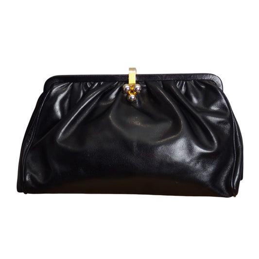 1970s Black Leather Clutch