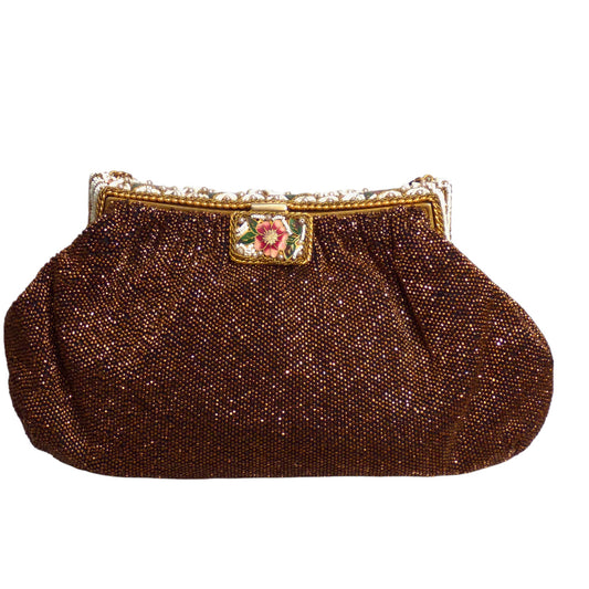 1950s Brown Beaded Evening Bag