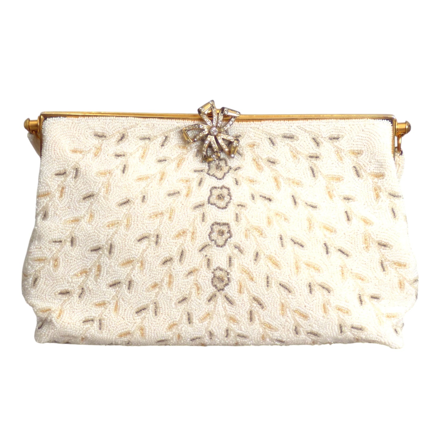 ED B. ROBINSON- 1950s White Beaded Evening Bag