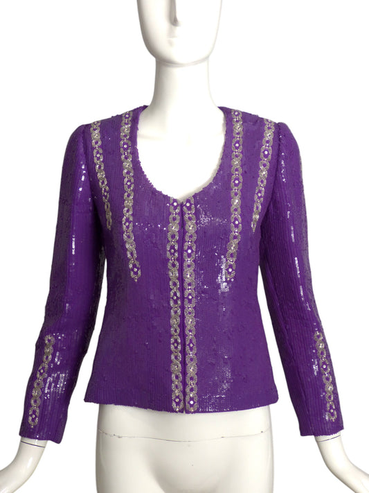 ANDRE LAUG- Purple Sequin Evening Jacket, Size 2