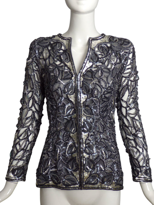 FE ZANDI- Silver Sequin Cutout Blazer, Size 2