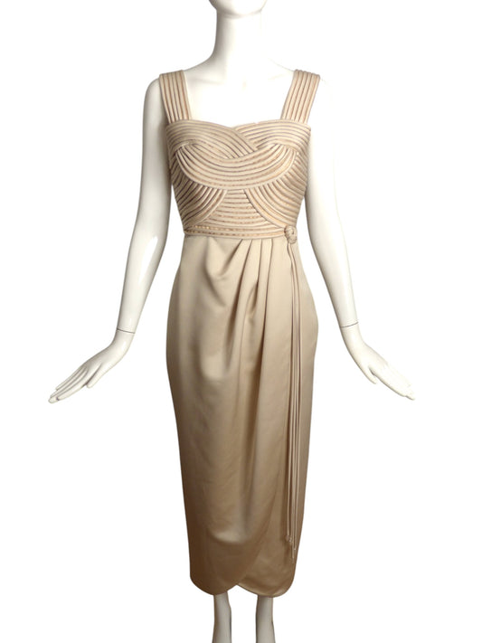 VICTOR COSTA- 1990s Champagne Corded Satin Gown, Size 2