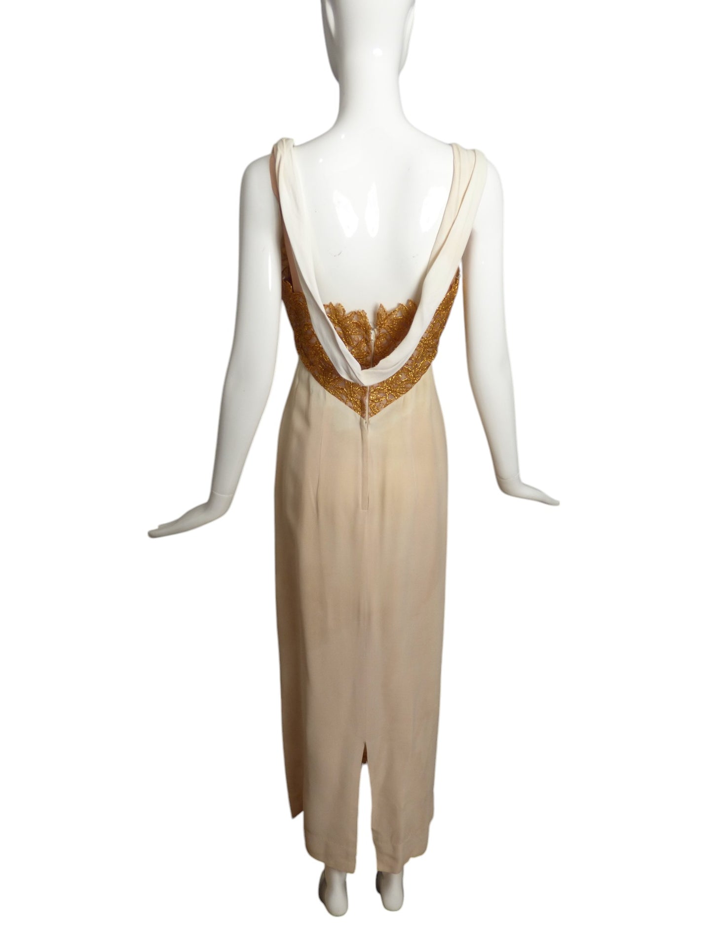 NINA RICCI- AS IS 1950s Ivory Crepe & Gold Lace Ensemble, Size 8