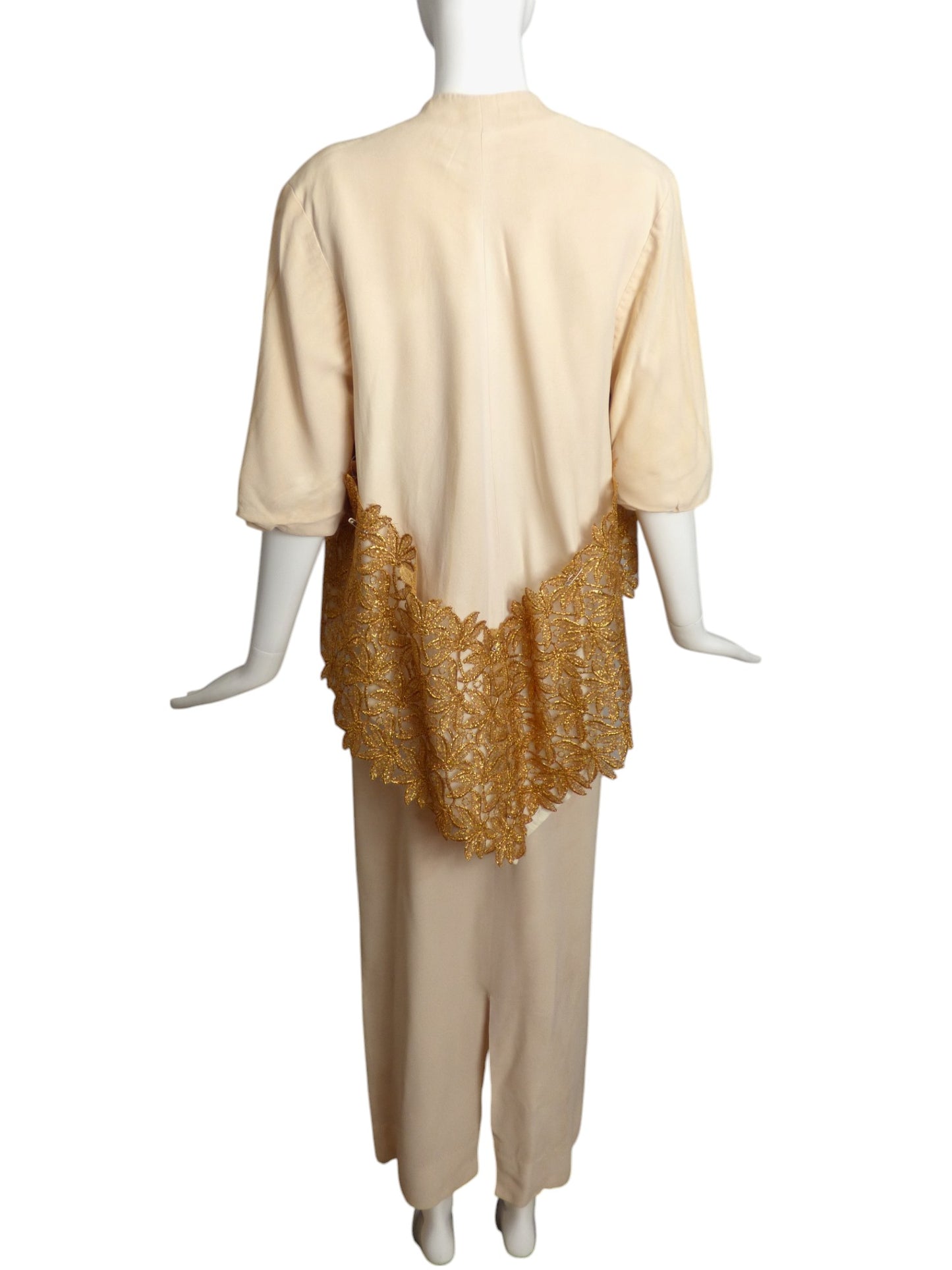 NINA RICCI- AS IS 1950s Ivory Crepe & Gold Lace Ensemble, Size 8