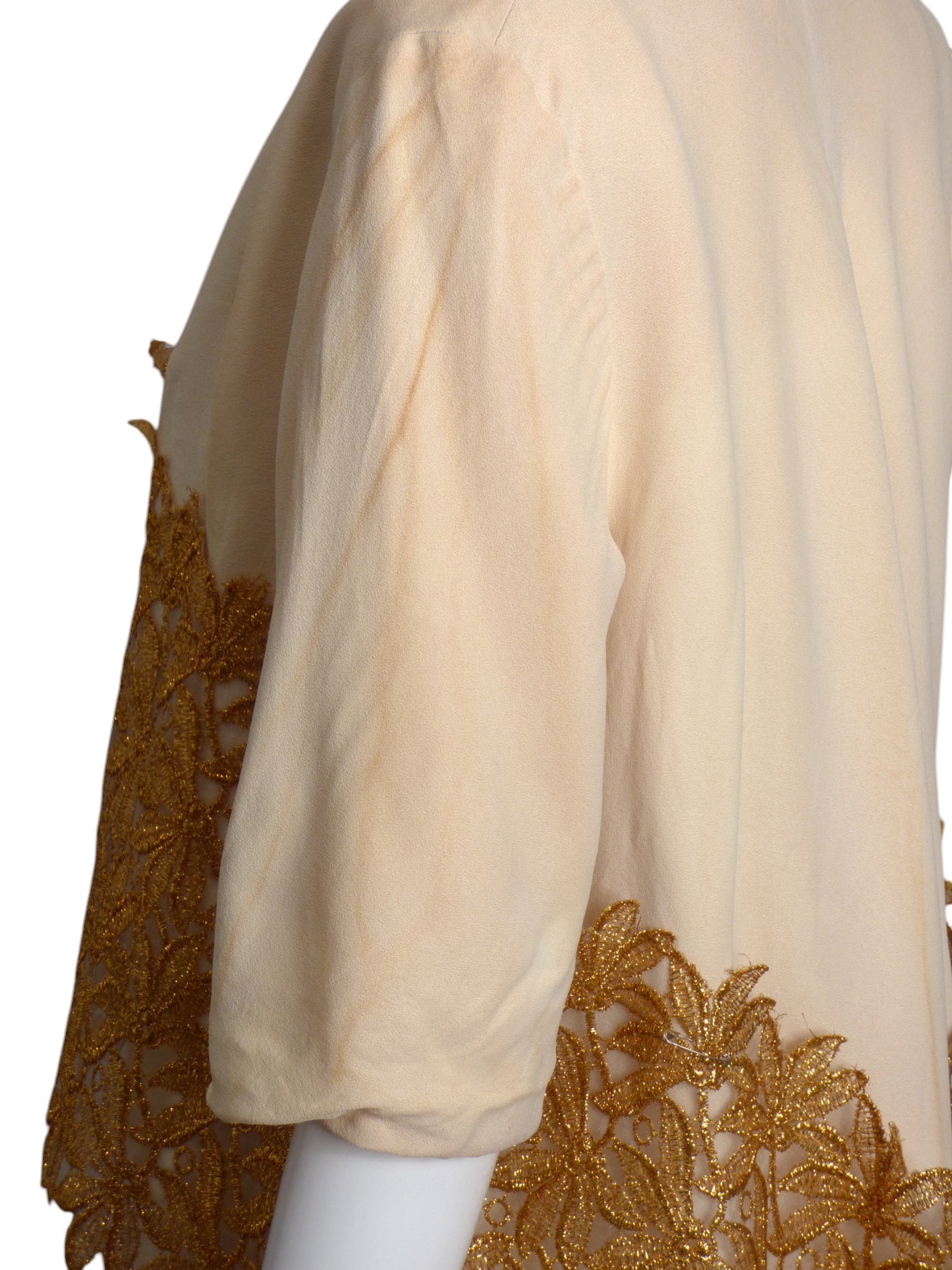 NINA RICCI- AS IS 1950s Ivory Crepe & Gold Lace Ensemble, Size 8