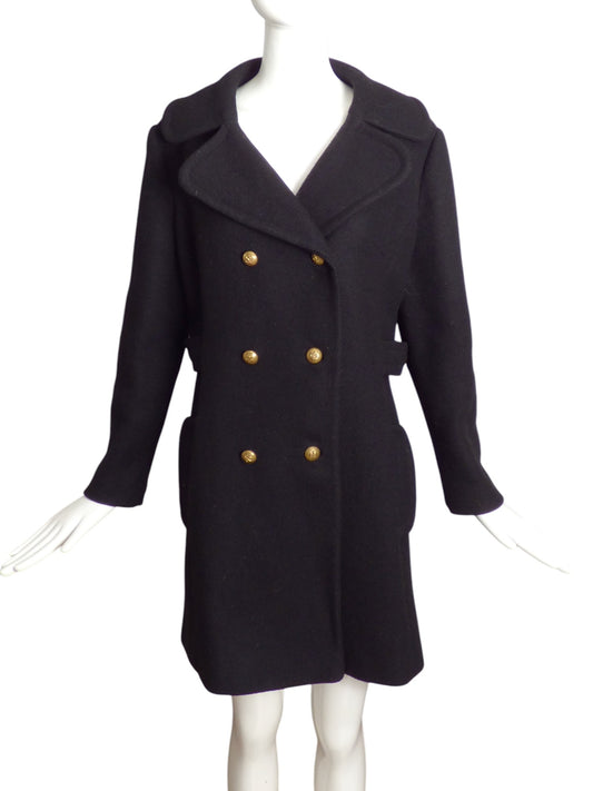 1960s Black Wool Pea Coat, Size 6