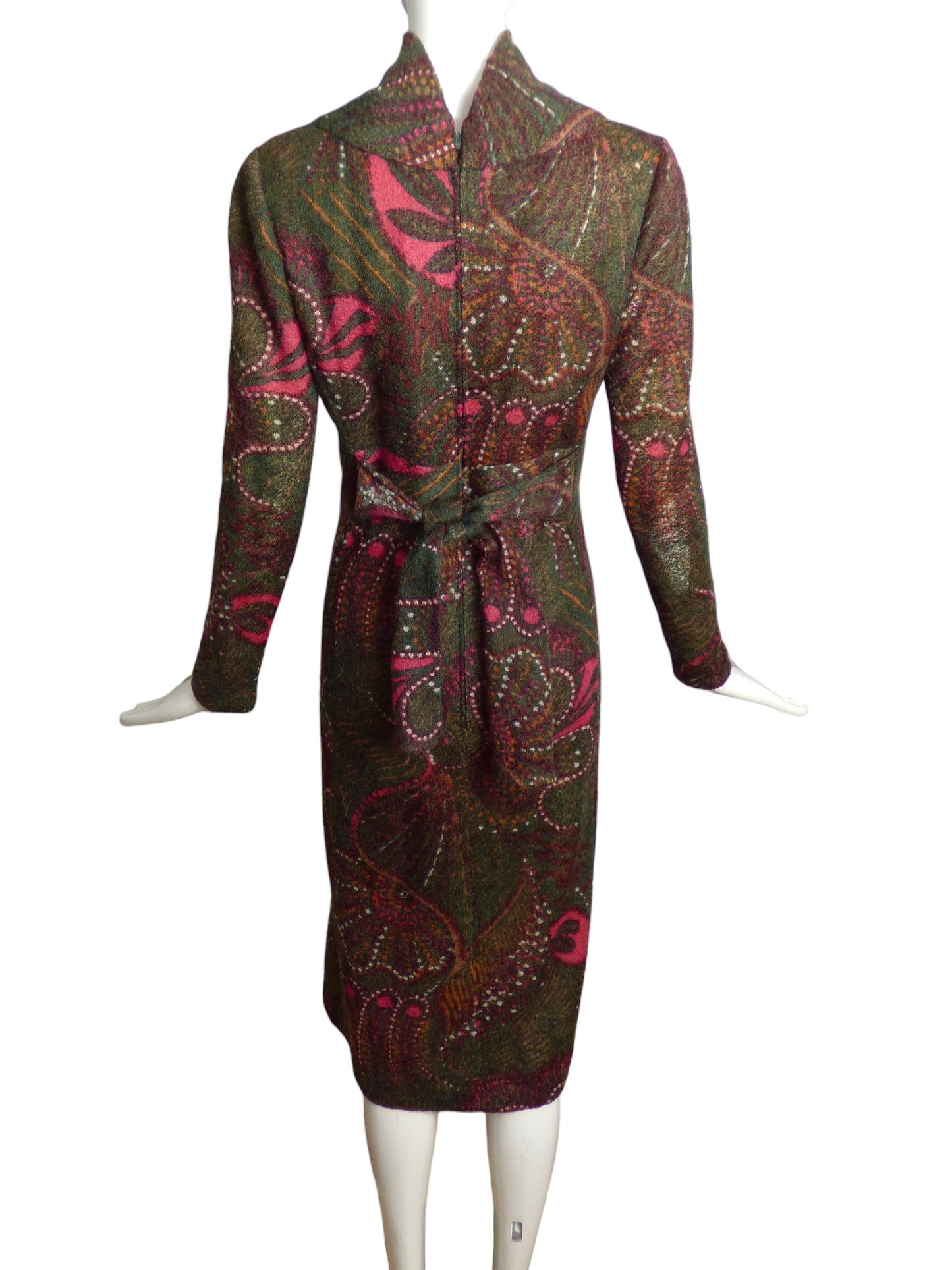 PAULINE TRIGERE- 1970s Printed Wool Dress, Size 8