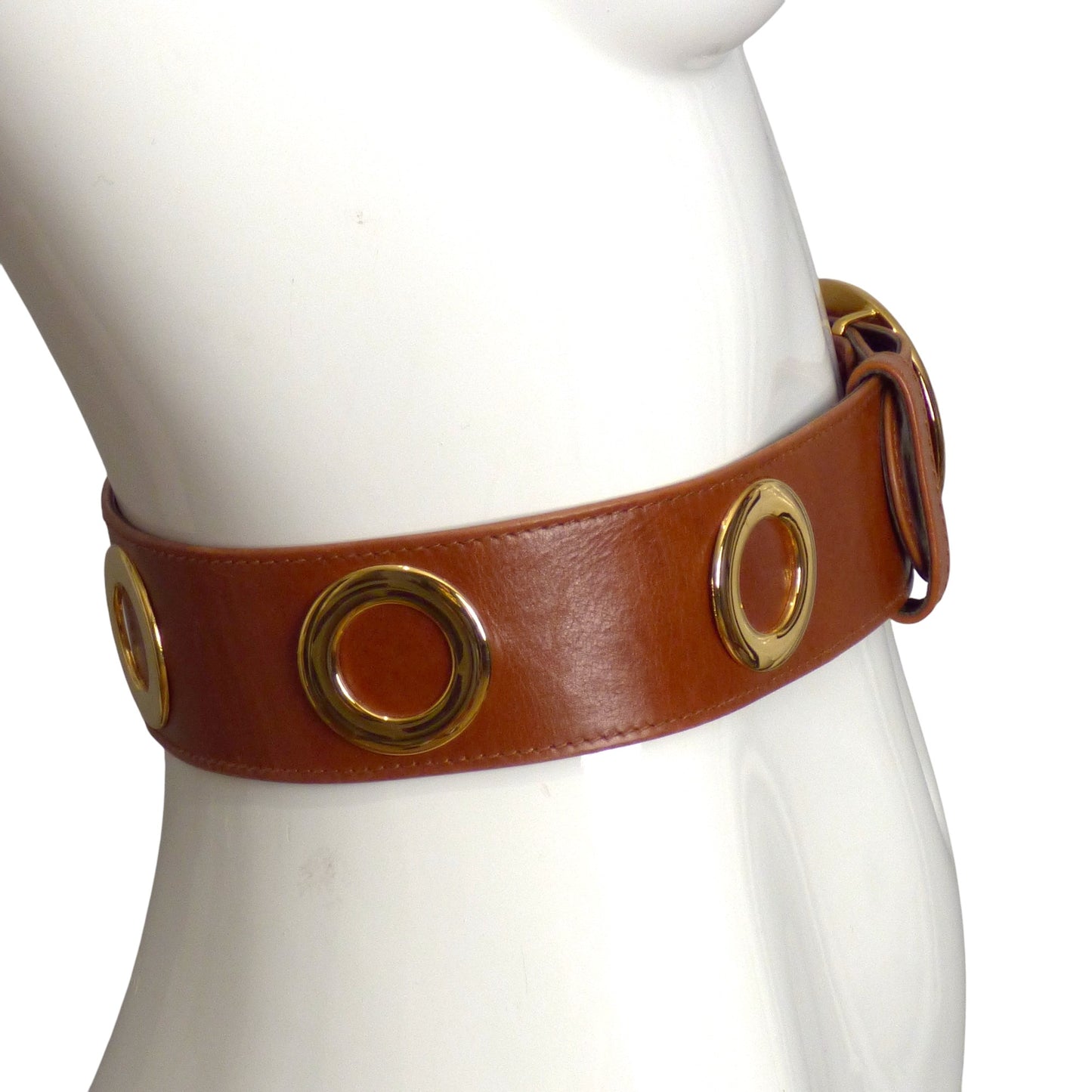 ESCADA- 1991 Brown Leather Grommet Belt, Size 40