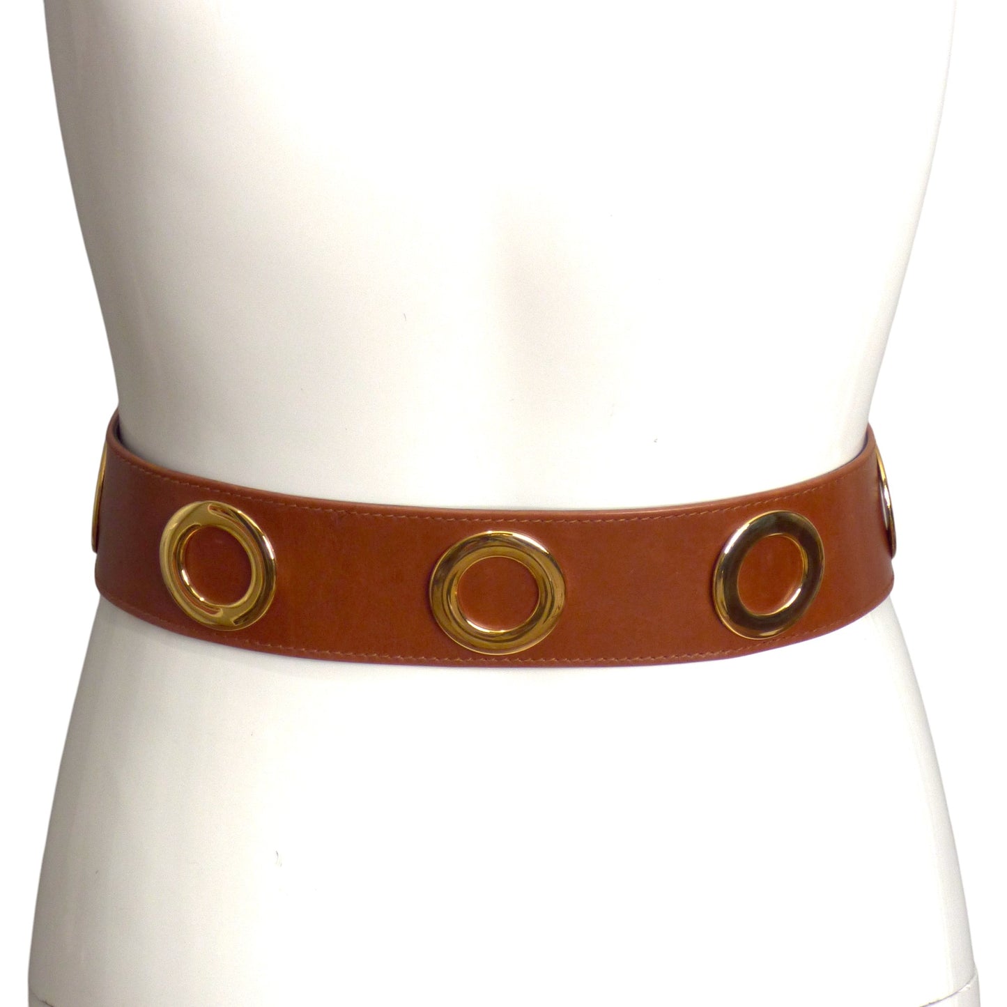 ESCADA- 1991 Brown Leather Grommet Belt, Size 40