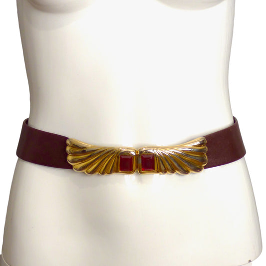 JUDITH LEIBER- 1980s Brown Leather Adjustable Belt