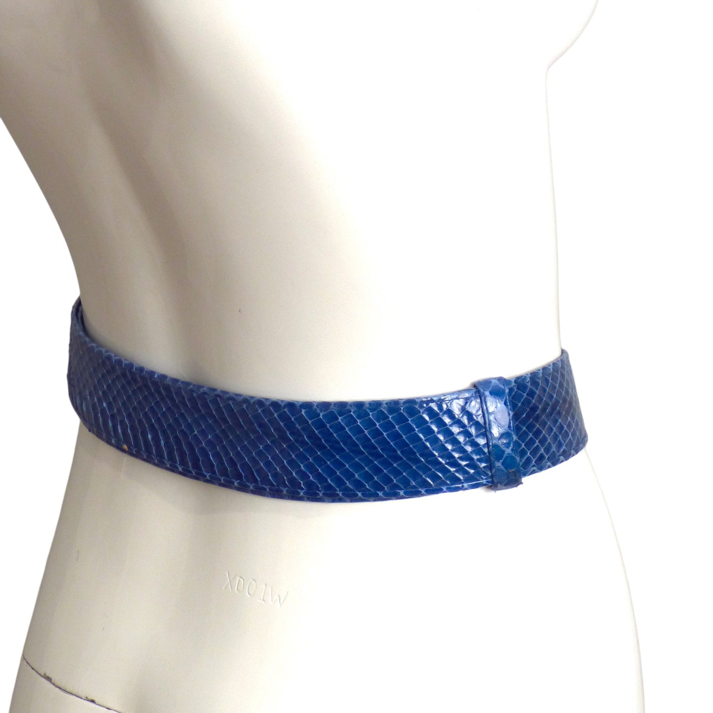 JUDITH LEIBER- 1980s Blue Snakeskin & Quartz Adjustable Belt