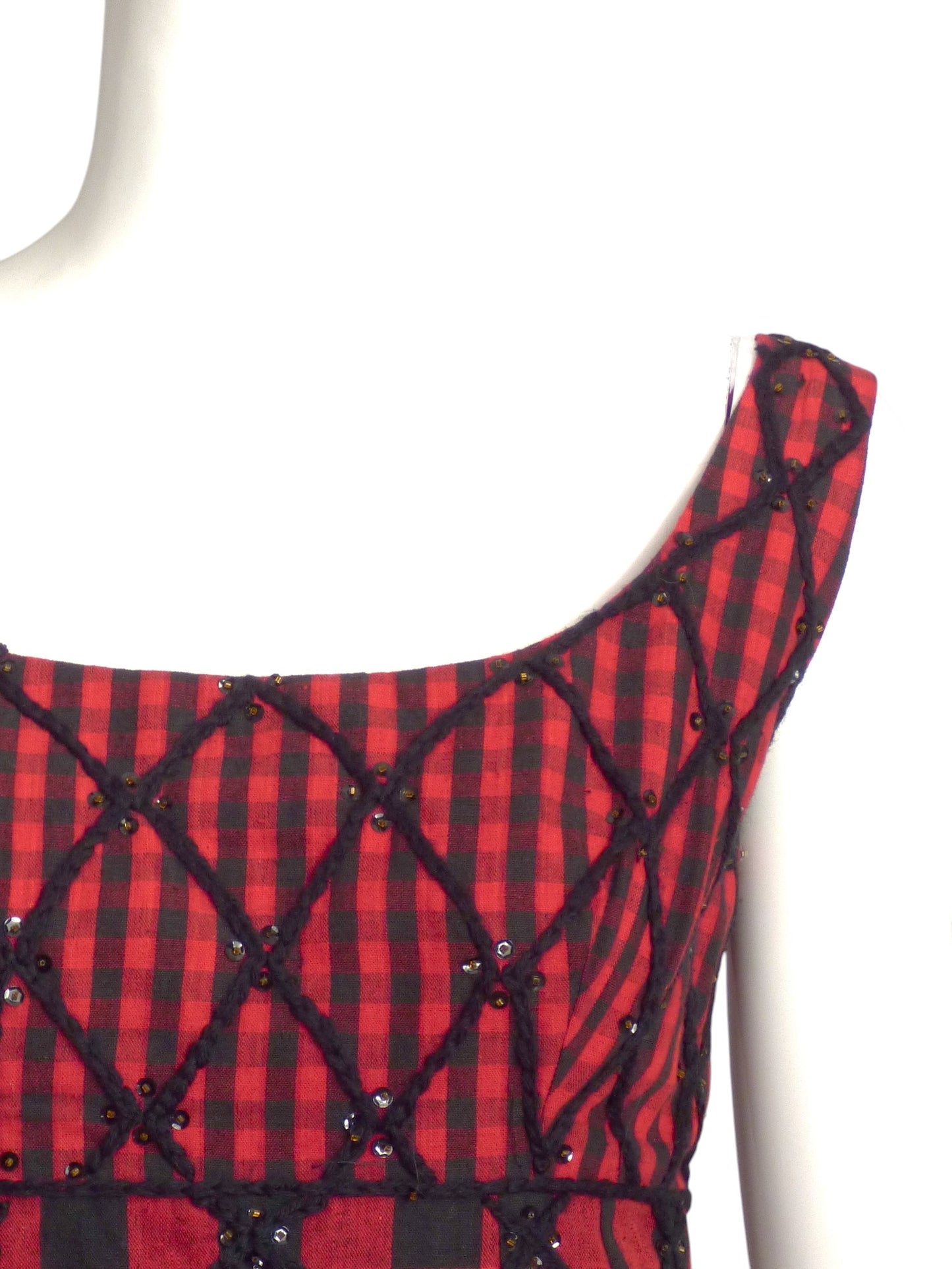 1960s Red & Black Cotton Gingham Maxi Dress, Size 4