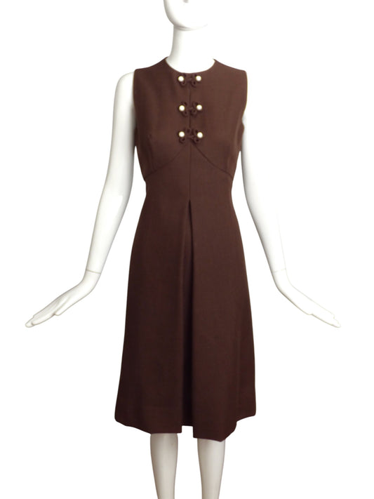 MOLLIE PARNIS- 1960s Brown Linen Dress, Size 4