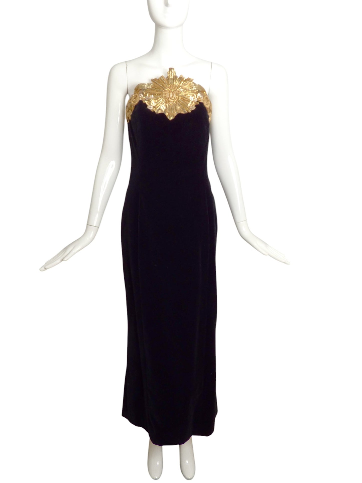 CHANEL- 1985 Black & Gold Beaded Velvet Gown, Size 10