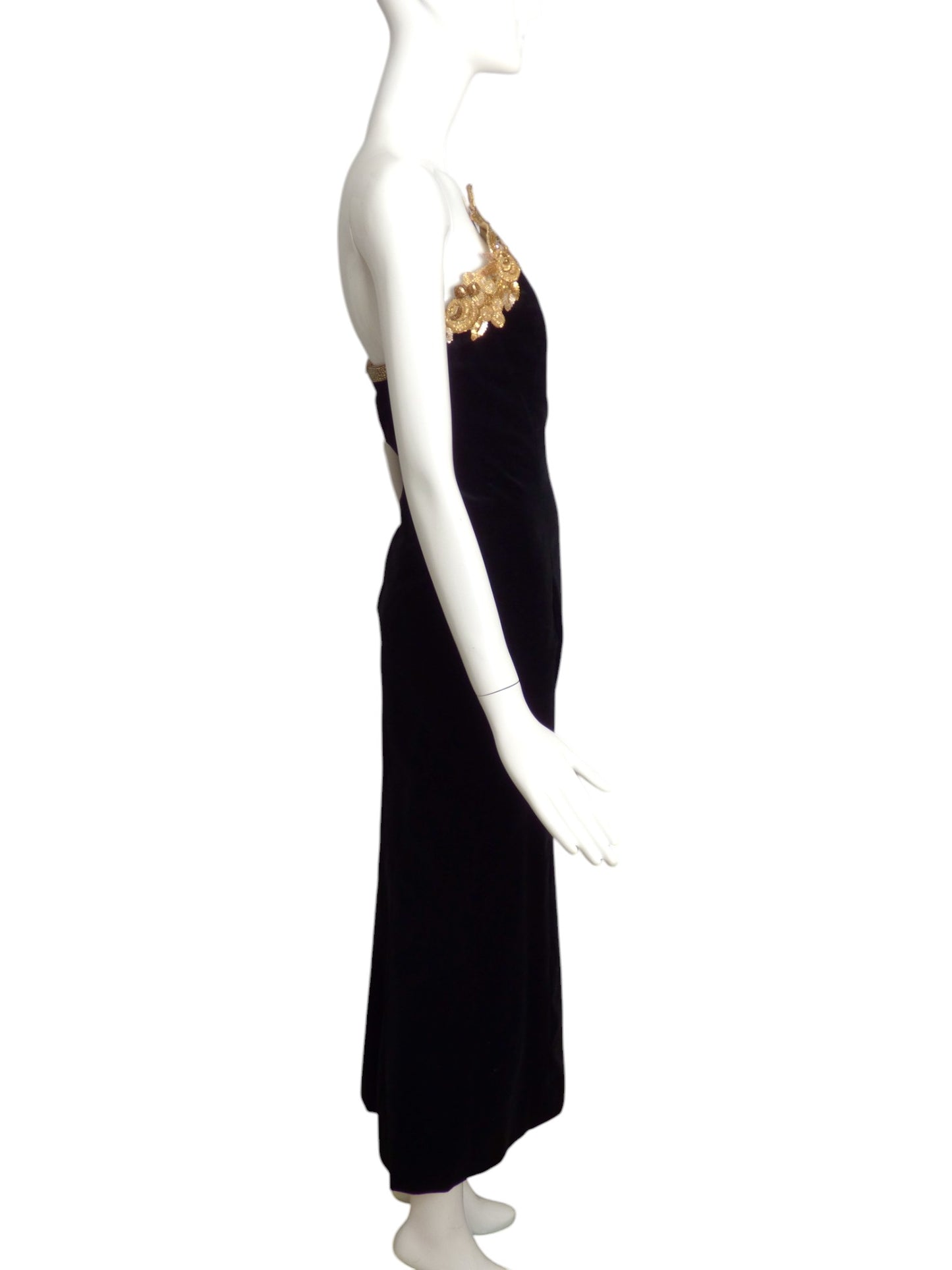 CHANEL- 1985 Black & Gold Beaded Velvet Gown, Size 10