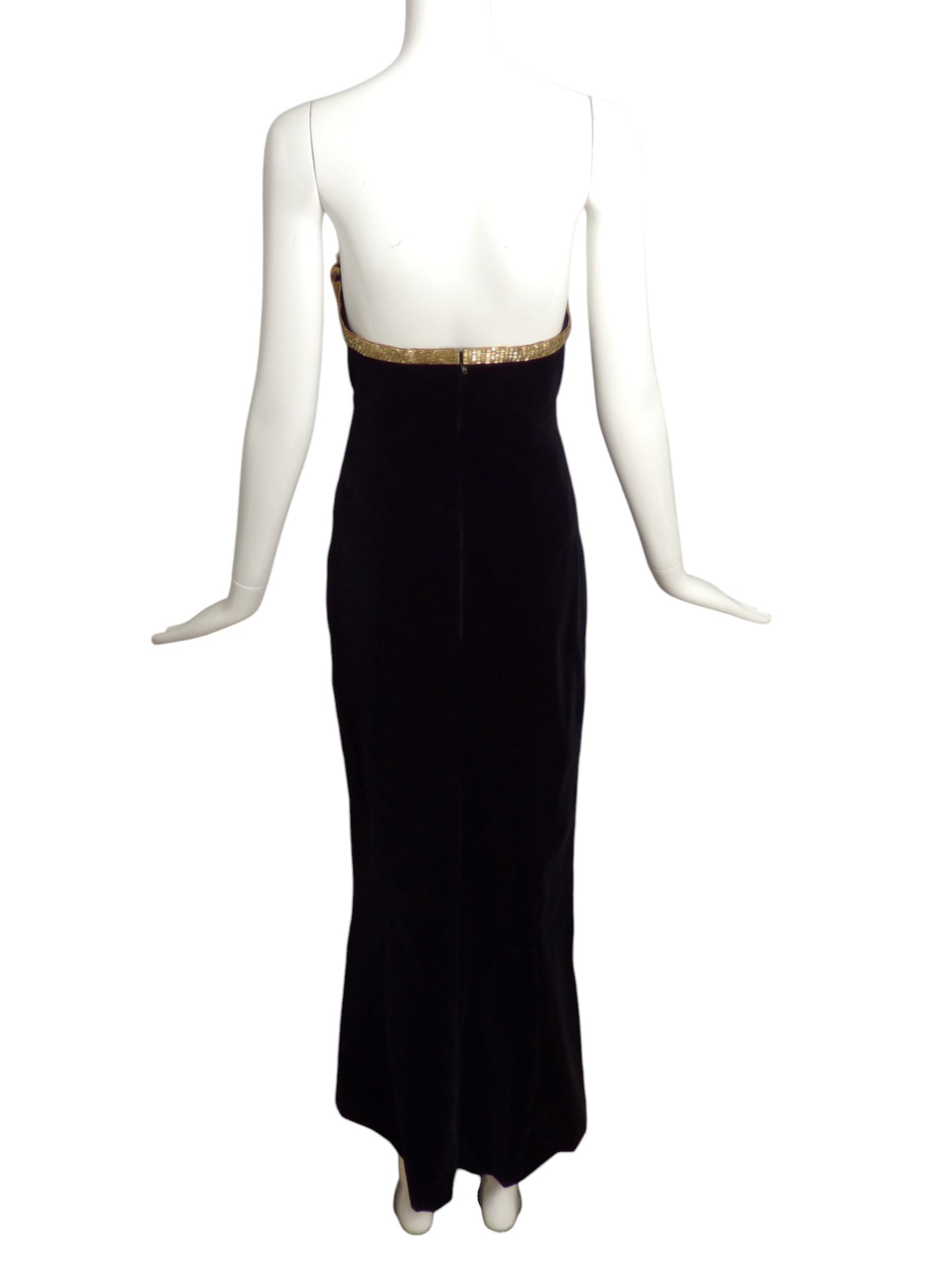 CHANEL- 1985 Black & Gold Beaded Velvet Gown, Size 10