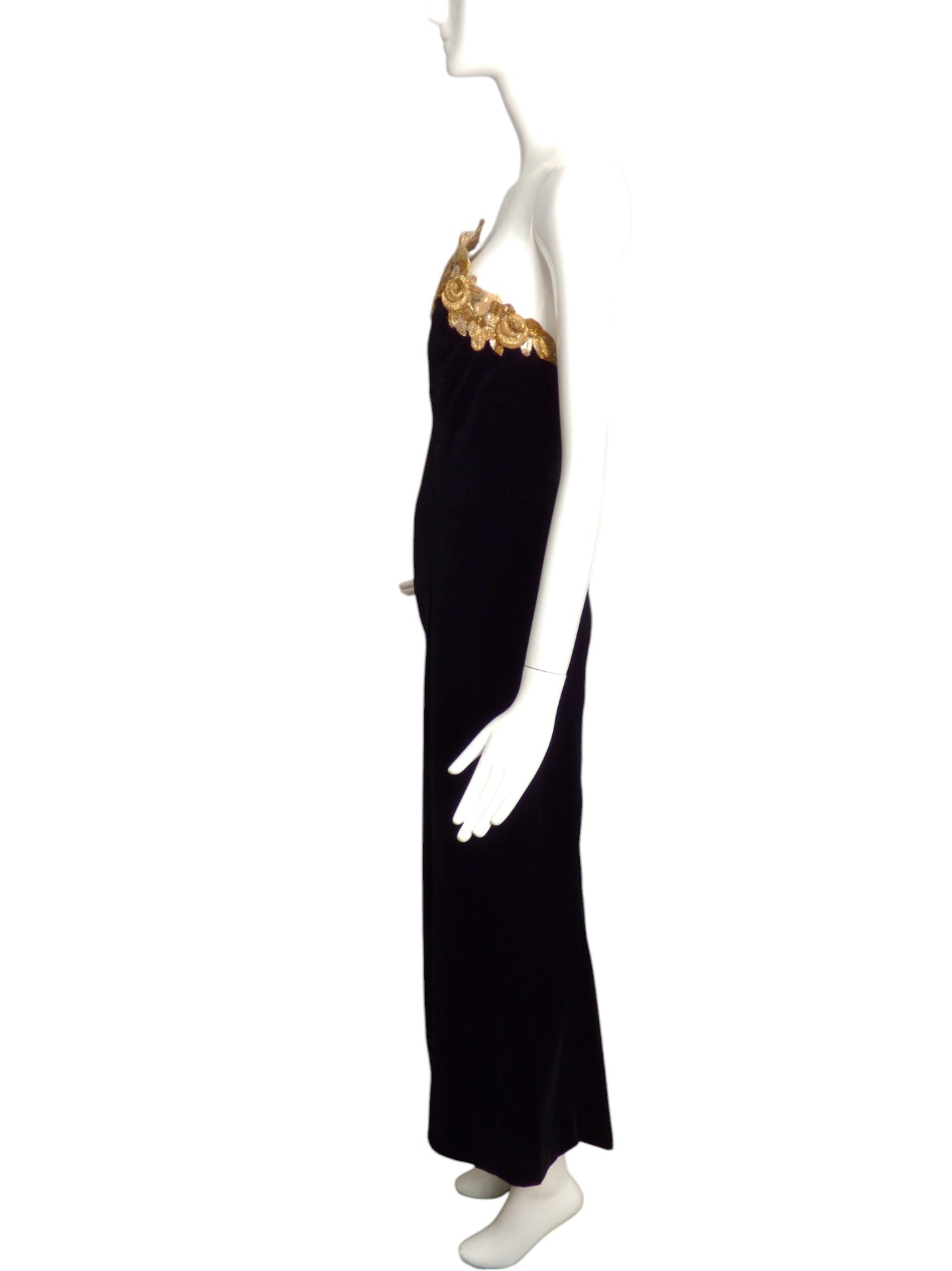 CHANEL- 1985 Black & Gold Beaded Velvet Gown, Size 10