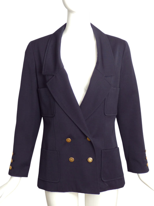 CHANEL BOUTIQUE- 1984 Navy Wool Blazer, Size 8