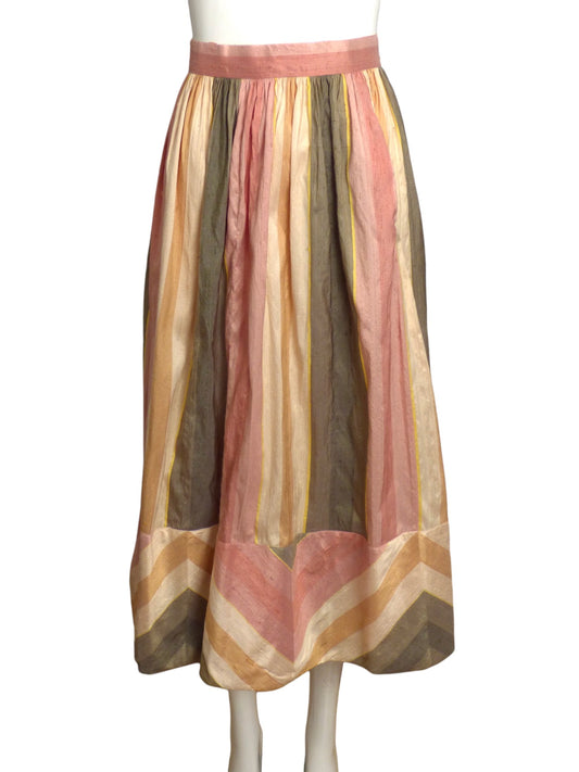 RIZKALLAH- 1970s Dupioni Silk Stripe Skirt, Size 6