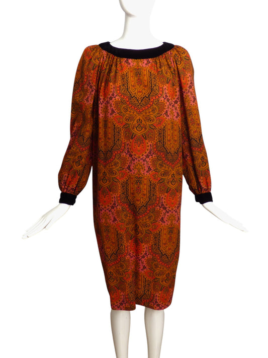 1980s Paisley Wool Dress, Size 10