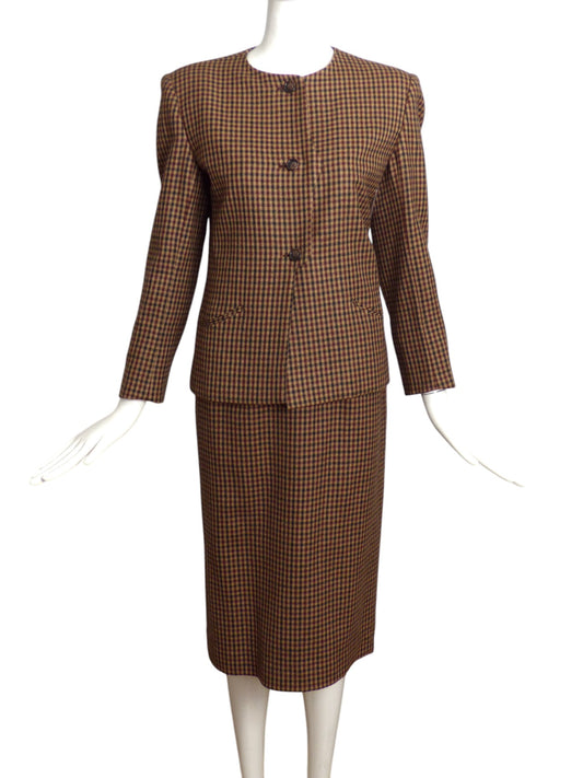 BILL BLASS- 1980s Wool Plaid Skirt Suit, Size 10