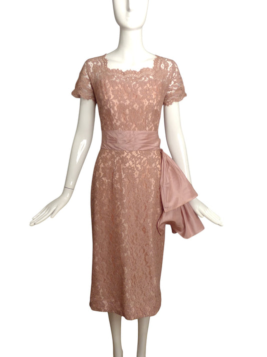 1950s Pink Lace Cocktail Dress, Size 4